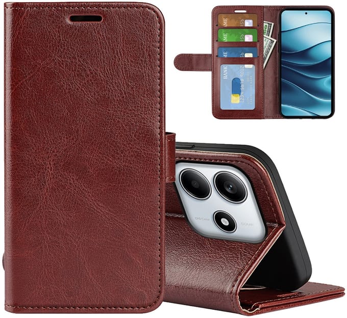 MobyDefend Hoesje - Geschikt voor Xiaomi Redmi Note 14 4G - Wallet Book Case (Sluiting Achterkant) - Bruin