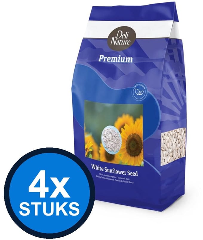4x Deli Nature - Premium zonnepitten wit 2kg - Vogelvoer - 2 kg