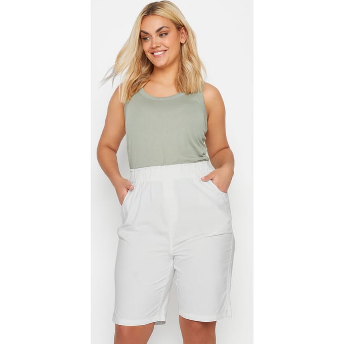 Yours Katoenen Short Met Elastische Taille In Ivoor Size 48