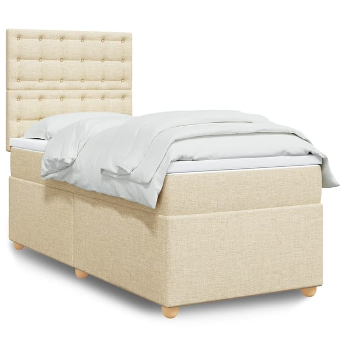 vidaXL - Boxspring - met - matras - stof - crèmekleurig - 100x200 - cm
