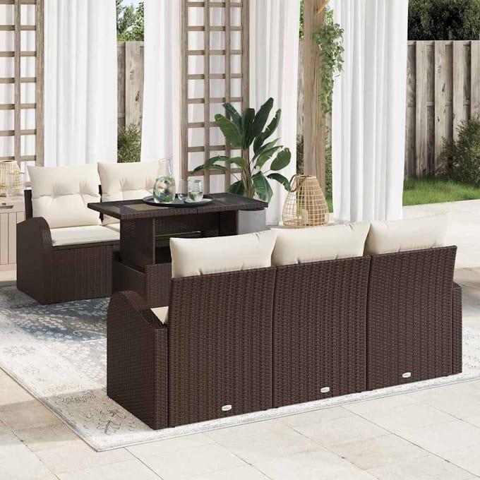vidaXL Tuinbank Set met kussen met kussen 6 pcs Bruin Poly Riet