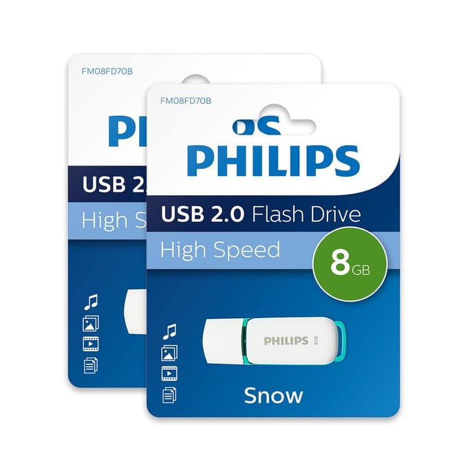 Philips 8GB USB Stick - Spring Green Snow Edition - USB-A 2.0 - LED - Wit - 2-Pack