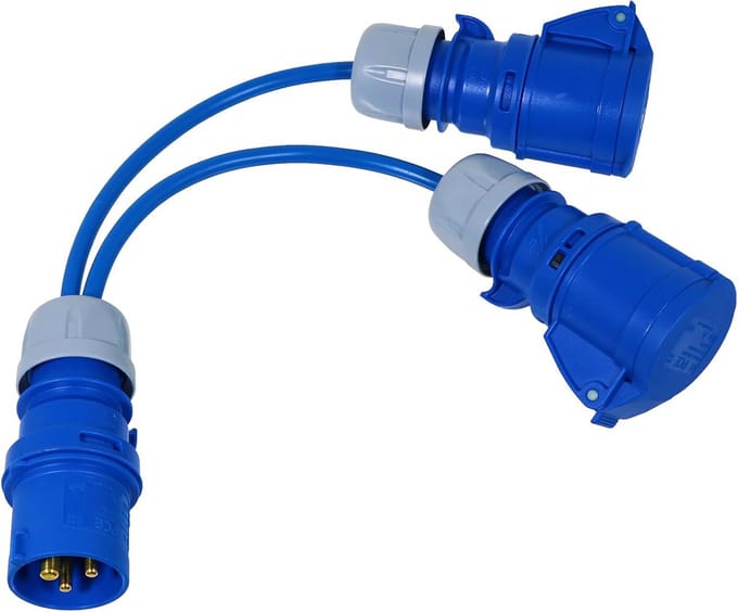 Splitterkabel 16A - Blauw - 440 mm - Robuuste 2-weg Aansluiting voor Caravan en Camper