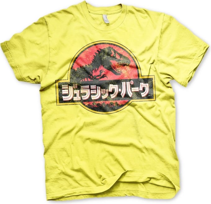 Jurassic Park Japans T-shirt met verweerd logo, geel