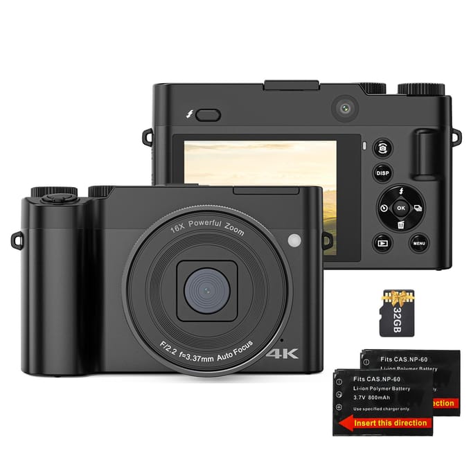 4K Digitale Camera Digitale Videocamera 64MP Dubbele Lens 2.8 Inch IPS Scherm Autofocus 16X Digitaal With 2 Batteries