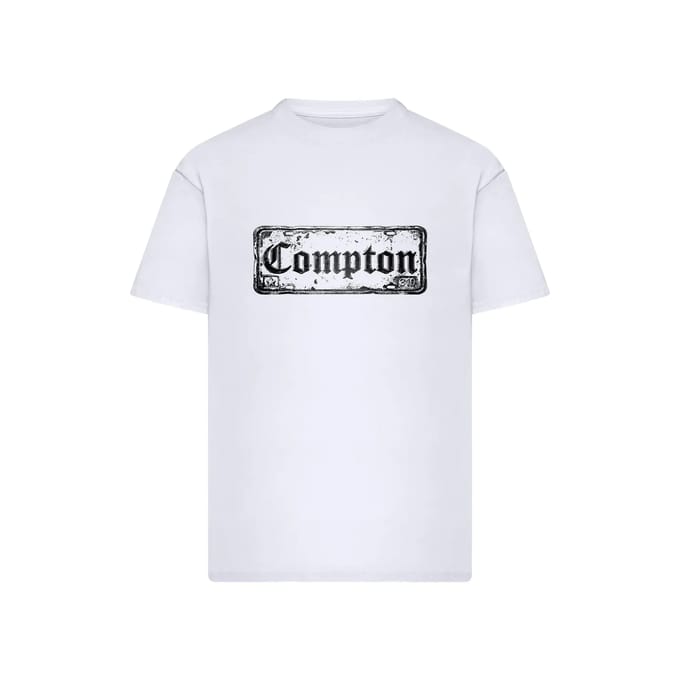 Mister Tee - Compton License Plate Oversize Heren Tshirt - M - Wit