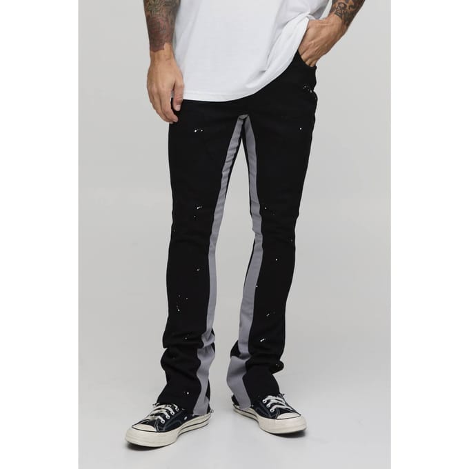 Skinny Gestapelde Flared Broek Met Verfspetters En Gusset | Black | Size 36