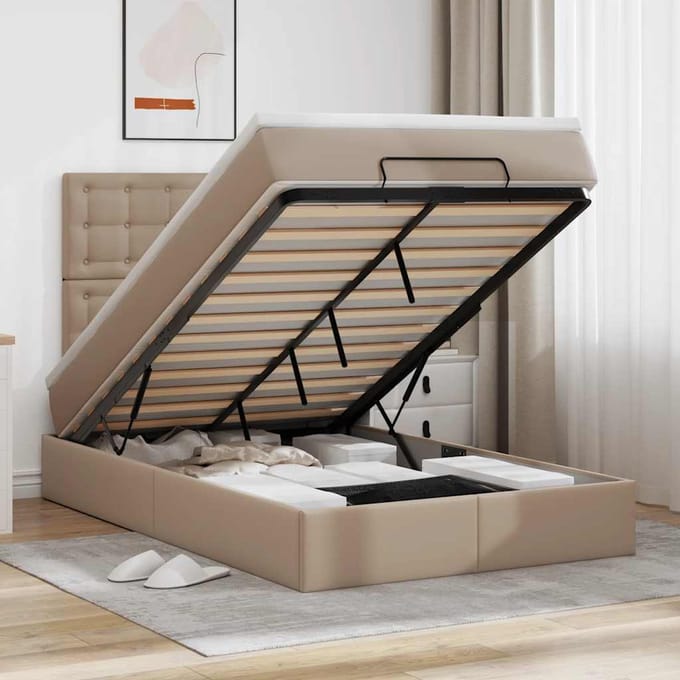 vidaXL - Ottoman - bed - met - matras - 120x190 - cm - kunstleer - cappuccinokleurig