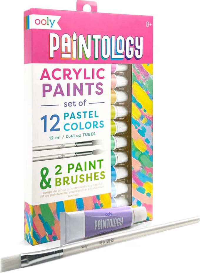Ooly - Paintology - Acrylverf set - Pastelkleuren - 2 Penselen