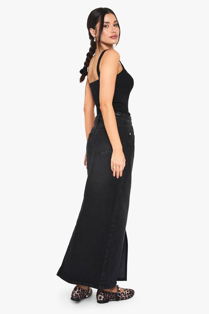 boohoo Dames Tall Denim Midaxi-rok | Washed Black | Maat: 42