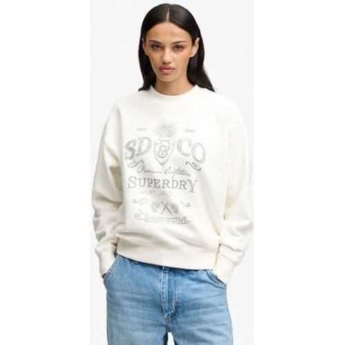 Superdry Vintage Workwear Sweater met Ronde Hals Crème Grootte: 44