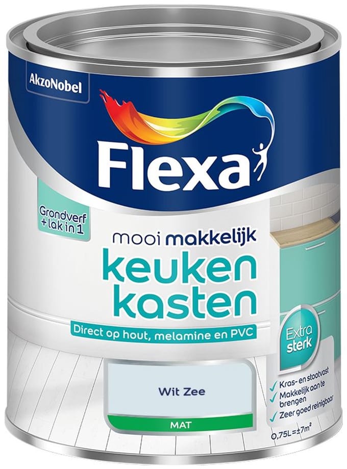 Flexa - Mooi Makkelijk Keukenkasten Mat - Wit Zee - Mengverf - 750 Ml
