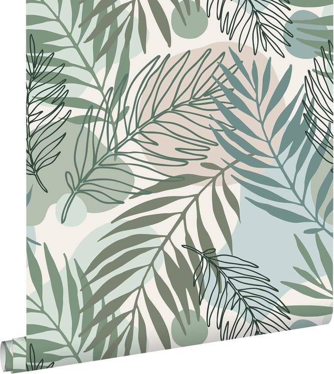 ESTAhome behang bladeren groen en blauw - 50 x 900 cm - 139820