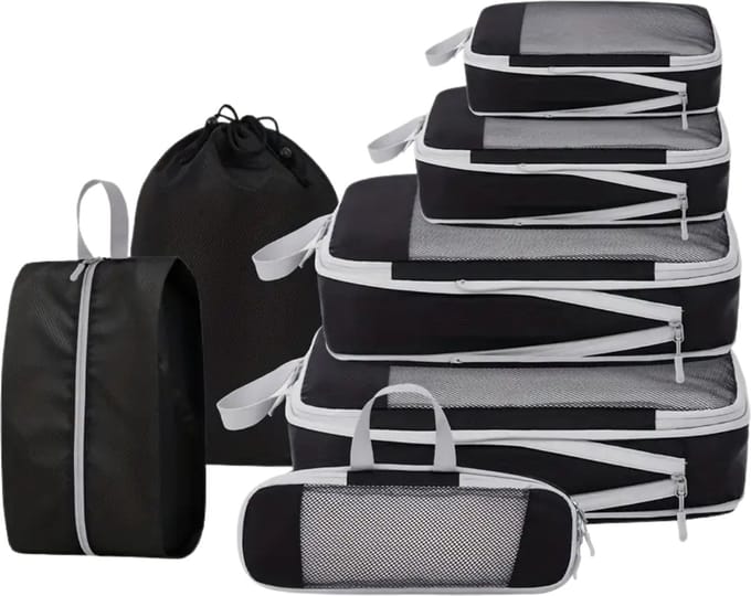 Bovista Koffer Organizer Set - Packing Cubes - Compressie - Travel - Compression - Set - Zwart