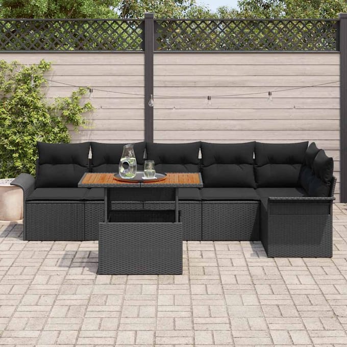vidaXL - Tuinbank - Set - 7 - st - Zwart - poly - rattan