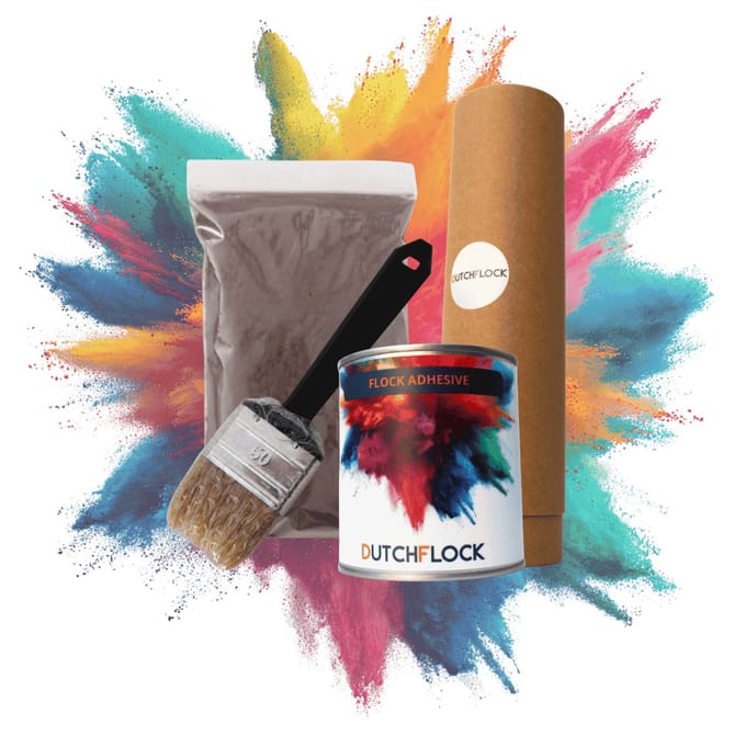 Flocking Kit Chocolate Small | 100gr. flocking poeder - 250ml flock lijm - applicator - kwast