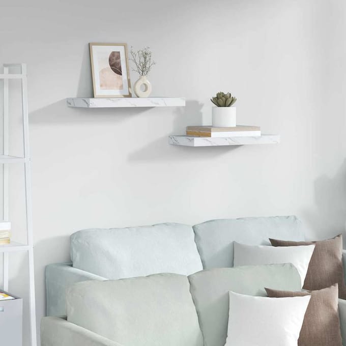 vidaXL - Wandplank - 2 - st - Wit - Marmer - 50 - x - 23,5 - x - 3,8 - cm