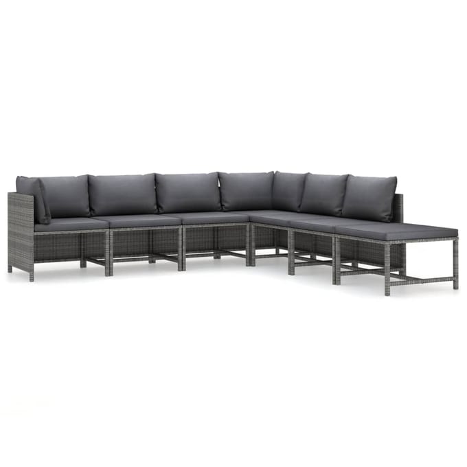 vidaXL - 7-delige - Loungeset - met - kussens - poly - rattan - grijs