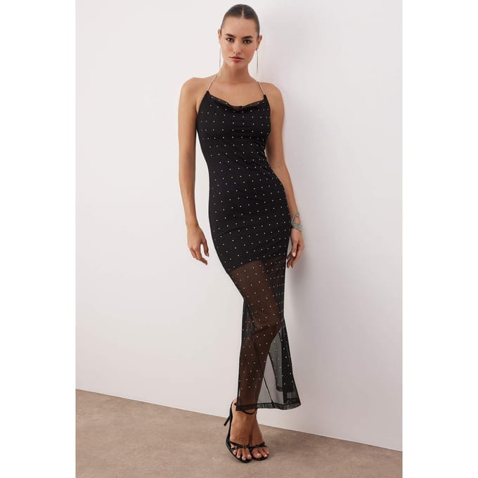 Rechte maxi-jurk voor dames, mouwloos, nauwsluitend model, cocktailjurk