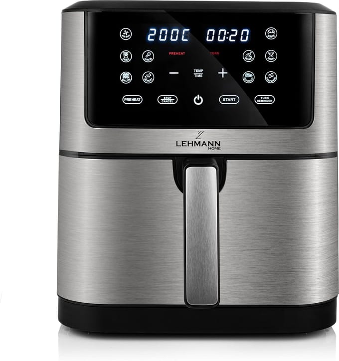 Grote luchtfriteuse met 8L capaciteit, 12 programma's en handmatige instelling, led-touch-display, vaatwasmachinebestendig