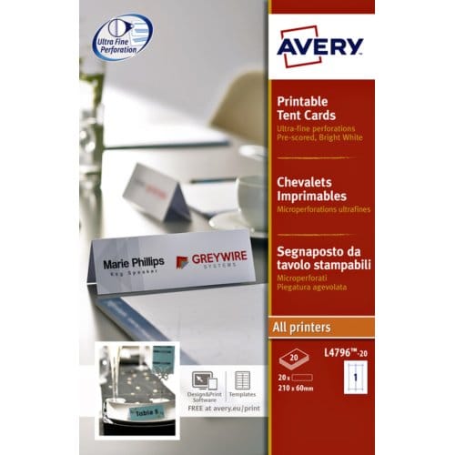 AVERY Bedrukbare naamkaarten 20 blad 20 stuks (formaat 210 x 60 mm)