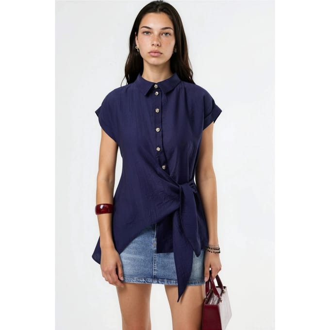 Textured Woven Blouse met Strik Detail