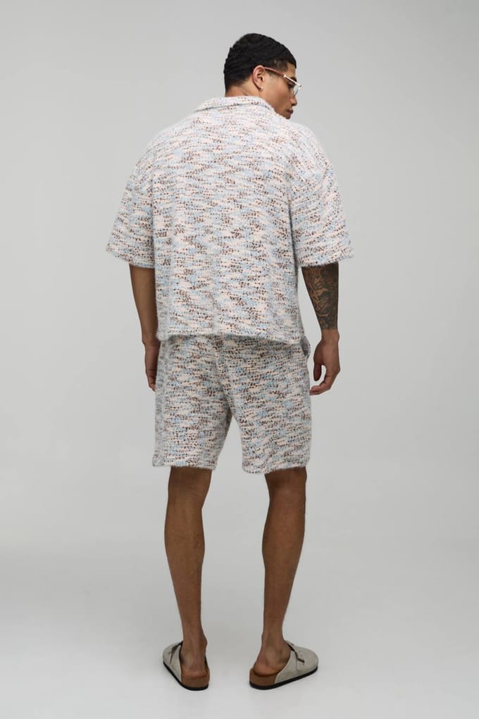 Geborsteld Bouclé Oversized Shirt & Relaxed Short Set | Size Medium