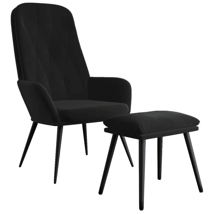 vidaXL - Relaxstoel - met - voetenbank - fluweel - zwart