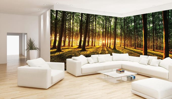 Fotobehang Vlies Bos | Groen, Geel | GROOT 624x219cm
