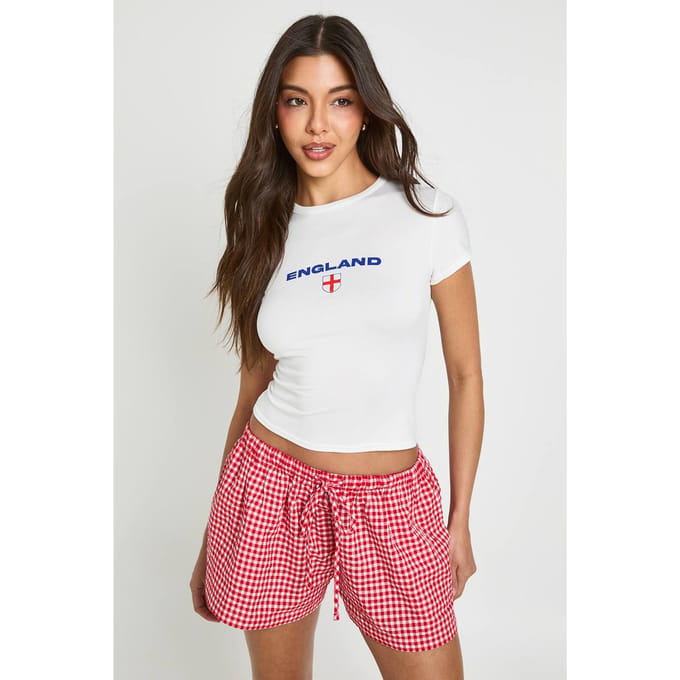 boohoo Dames Engeland Voetbal Bedrukt Baby Tee | Wit | Maat: XL
