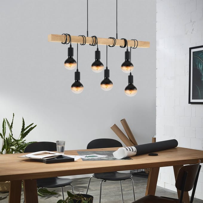 Eglo Hanglamp Townshend Hout Zwart 6xe27