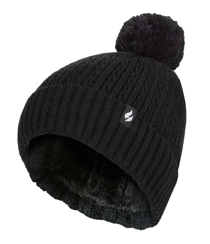 Heat Holders - Thermische muts voor dames met pompon - Zwart