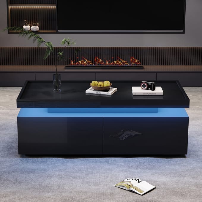 REDOM Salontafel 95x45x35 cm van spanplaat met hoogglans en LED, modern minimalistisch design