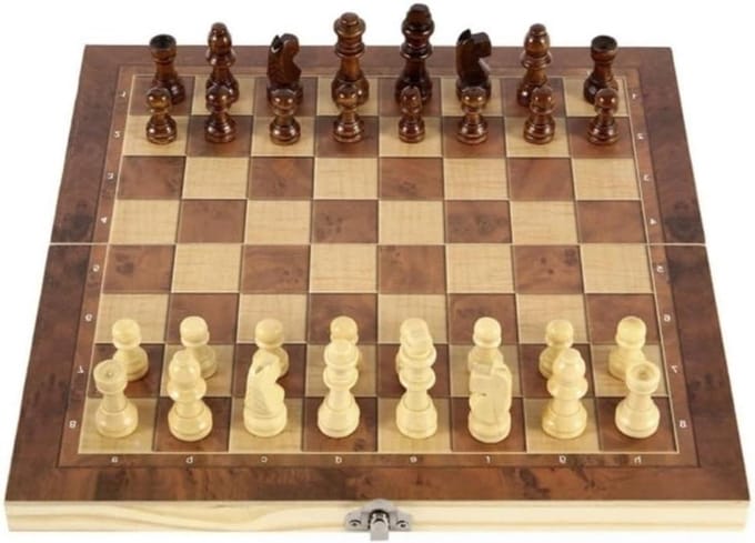 Schaakspel - Schaakbord set - Intellectuele training - Opvouwbaar ontwerp - 29x29cm - Beige en bruin