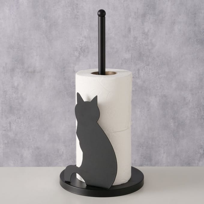 Toiletrolhouder - kat - 15x31cm. - Zwart - Handig