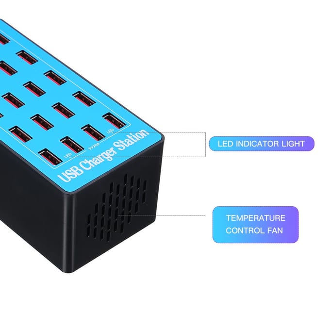 USB slimme oplader met 20 poorten voedingsadapter van universeel compatibiliteitslaadstation voor EU Plug blue