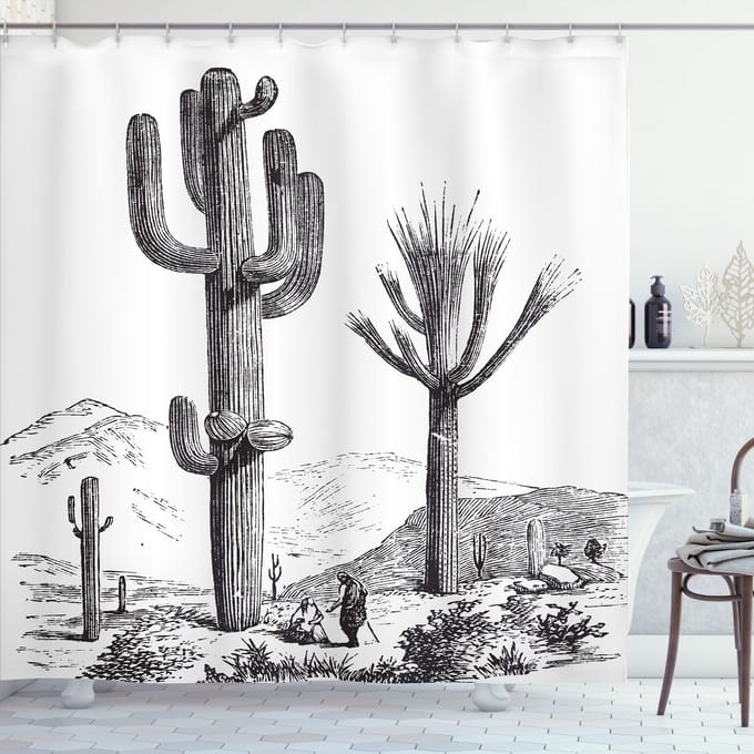 ABAKUHAUS Douchgordijn – Kaktus – 175x200 cm – Antraciet