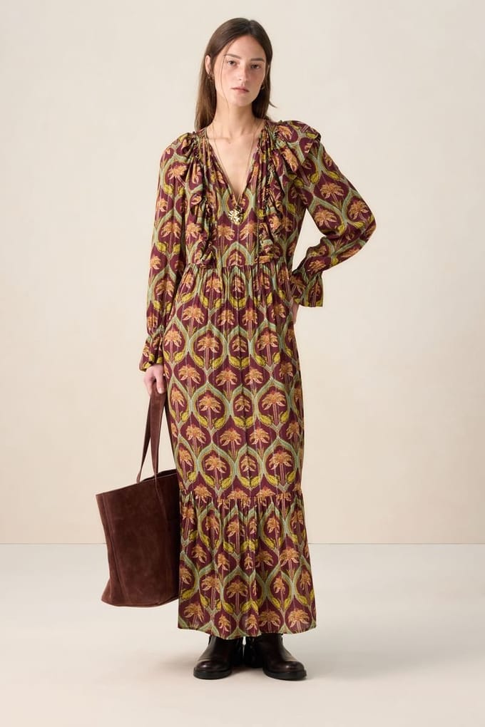 Sissy-Boy - Donkerrode maxi jurk met palm print