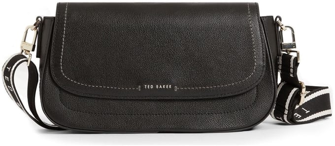 Ted Baker Leren schoudertas Louiize Webbing Leather Flapover Crossbody Bag Black zwart