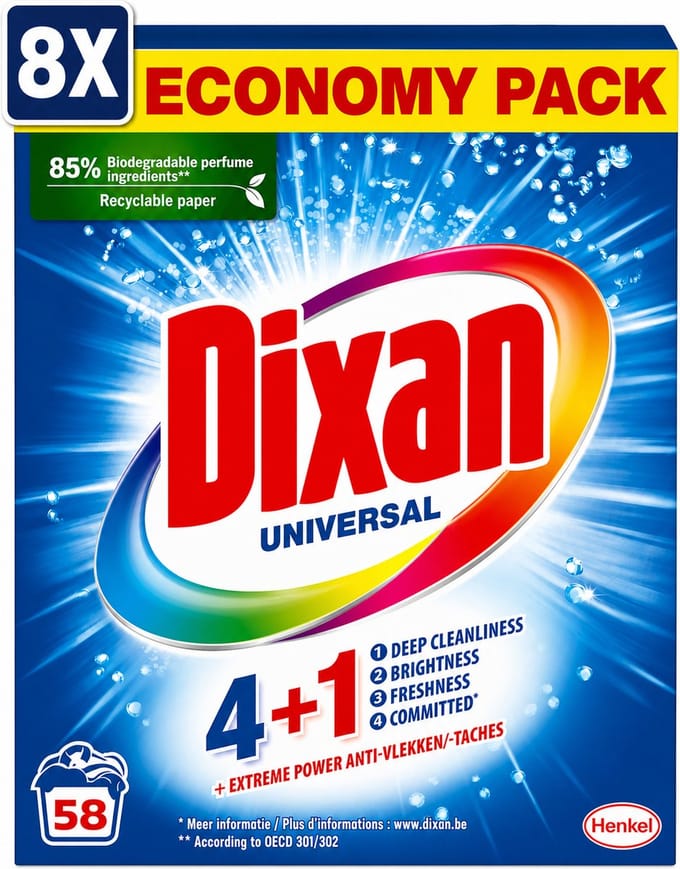 8 x Dixan - Waspoeder - Voor universele was - 58 wasbeurten