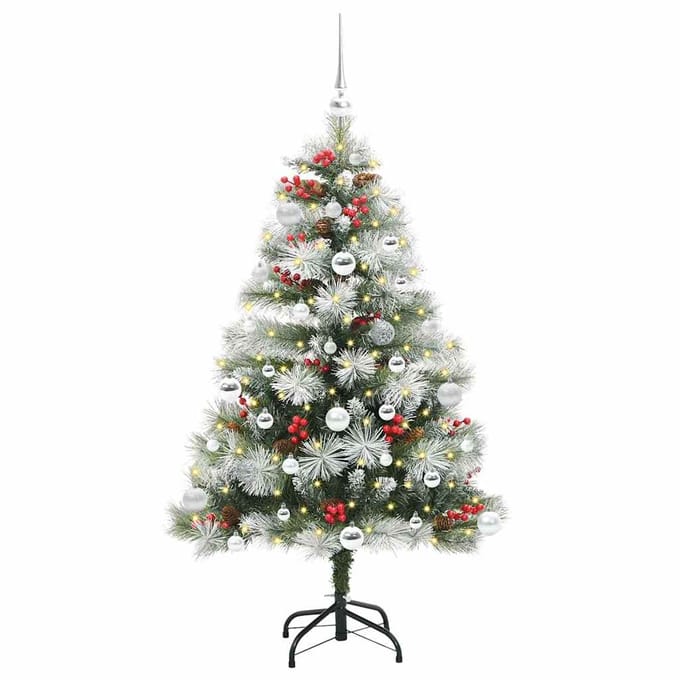 vidaXL - Kunstkerstboom - Groen - en - wit - 150 - cm - PVC - en - Metaal - en - Plastic