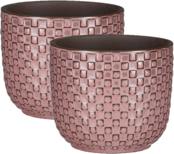 Mica Decorations Plantenpot - 2x stuks - roze - keramiek - D11xH9 cm - bloempot