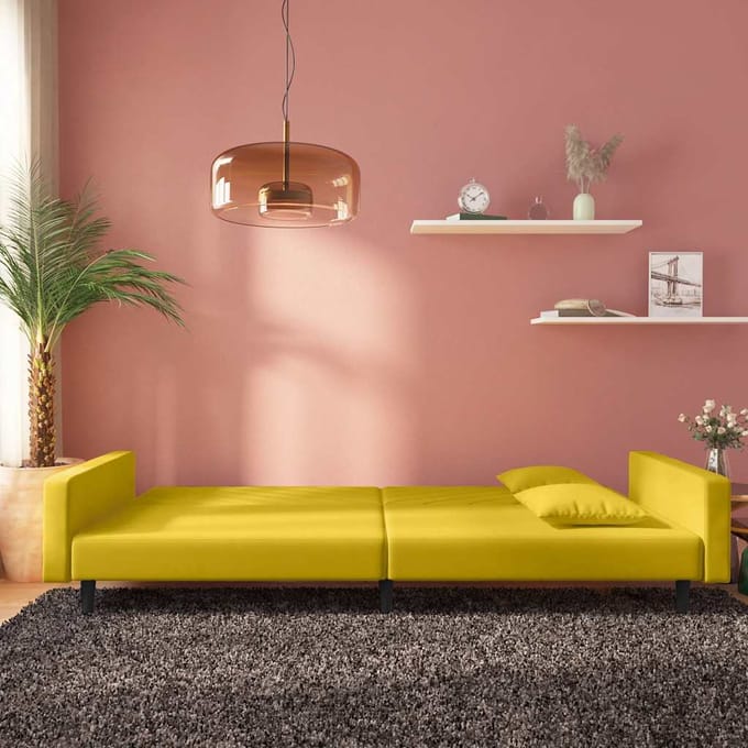 vidaXL - Slaapbank - 2-zits - met - 2 - kussens - fluweel - geel