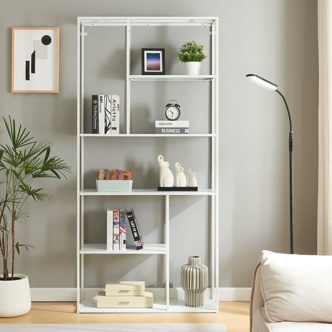Boekenkast Vehmaa schap staal 188x90x30 cm wit [en.casa]
