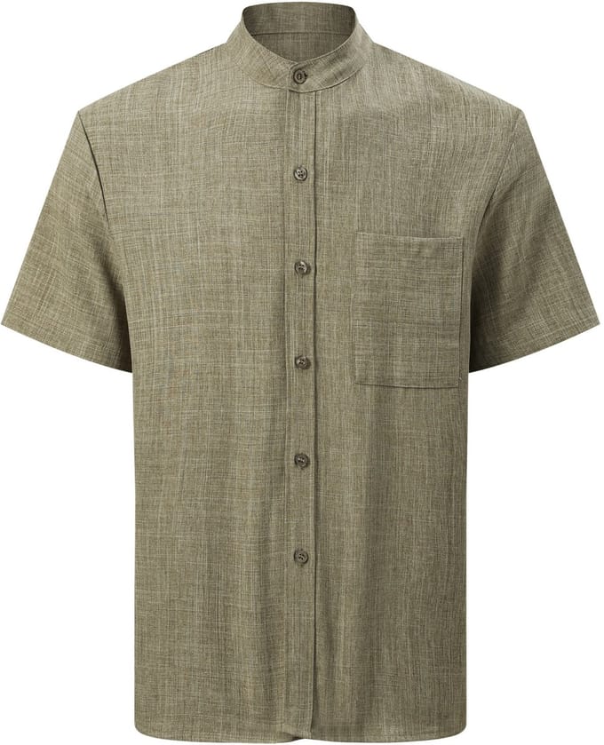 ALLTHEMEN Heren Casual Opstaande Kraag Kort Overhemd - Regular Fit - S