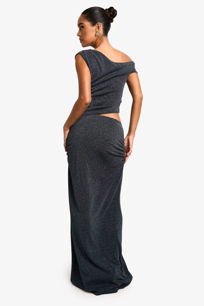 boohoo Dames Metallic Gebreide Maxi Rok | Mid Blue | Maat: 8