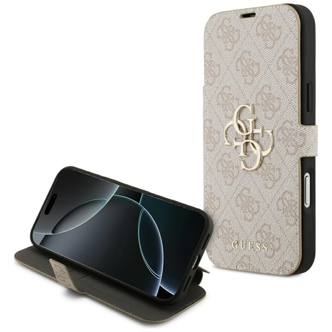Guess 4G Big Metal Logo Book Wallet Case hoesje voor iPhone 17 Pro Max - Roze