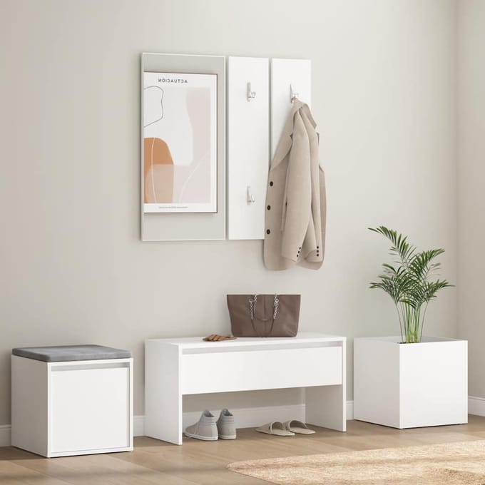 vidaXL - Garderobe - set - bewerkt - hout - wit