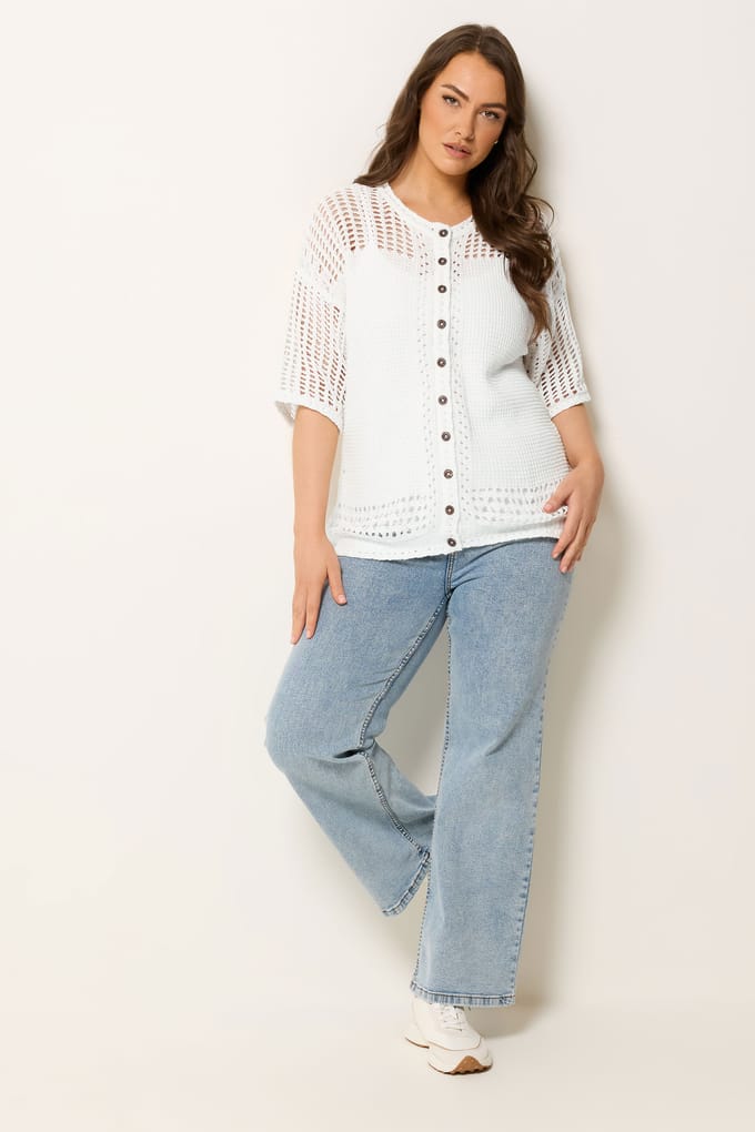 Yours Ivoorwitte Openvallende Cardigan Size 54-56