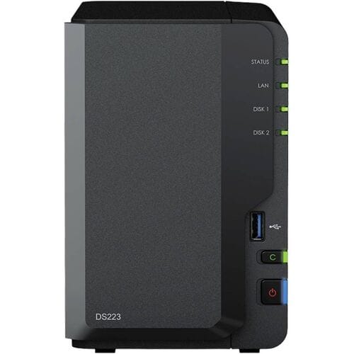 DiskStation DS223 NAS-serverbehuizing 0 GB 2 Bay USB 3.2 Gen 1 front aansluiting (USB 3.0), Synology hard- en software, Hardwarematige codering,